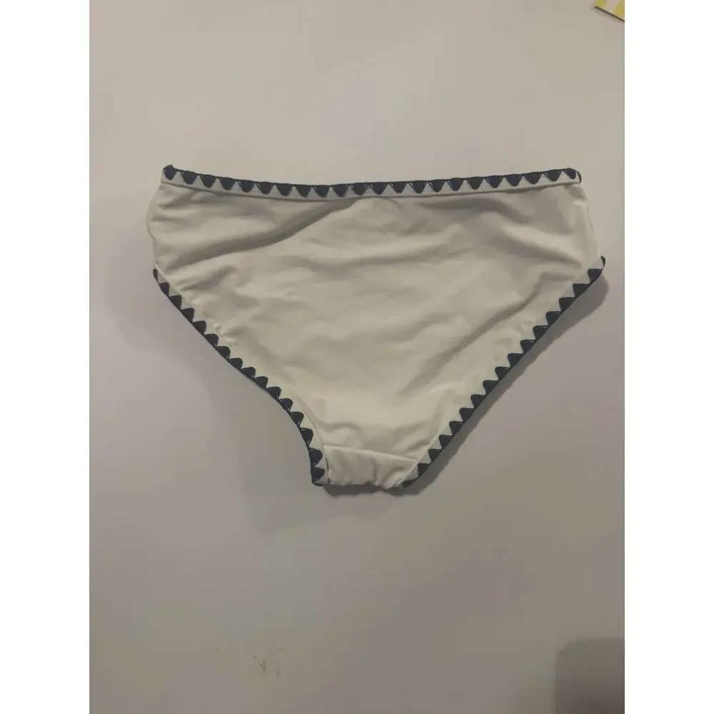 Girls' White & Navy Floral Trim One-Piece Swim Set